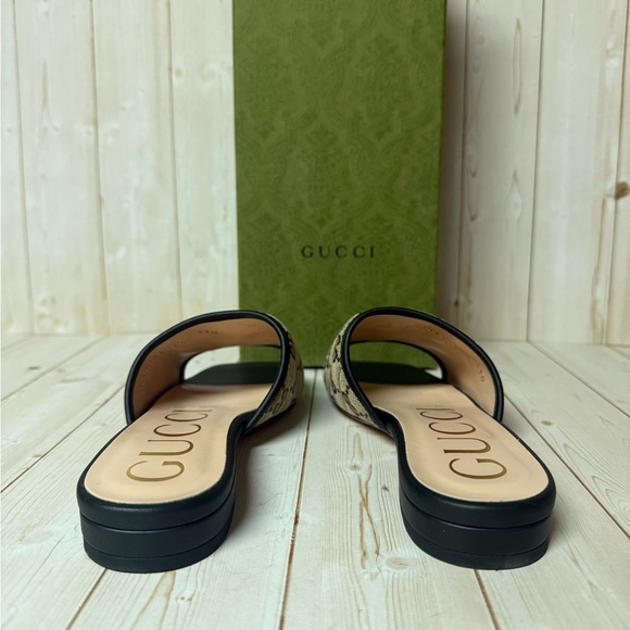 Gucci Matelasse GG Marmont Monogram Slide Sandal Beige/Ebony-Nero Sz 35 / 5 - Picture 10 of 13